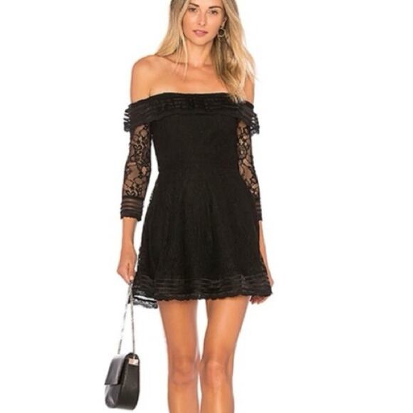 Lovers + Friends Revolve Cass Black Lace Off The Shoulder Mini Dress Size Small - Picture 1 of 7